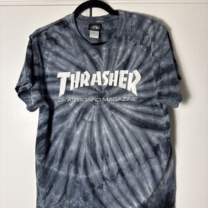 THRASHER SKATEBOARD MAGAZINE 90's Vintage Size M gray/black Tie Dye T-Shirt